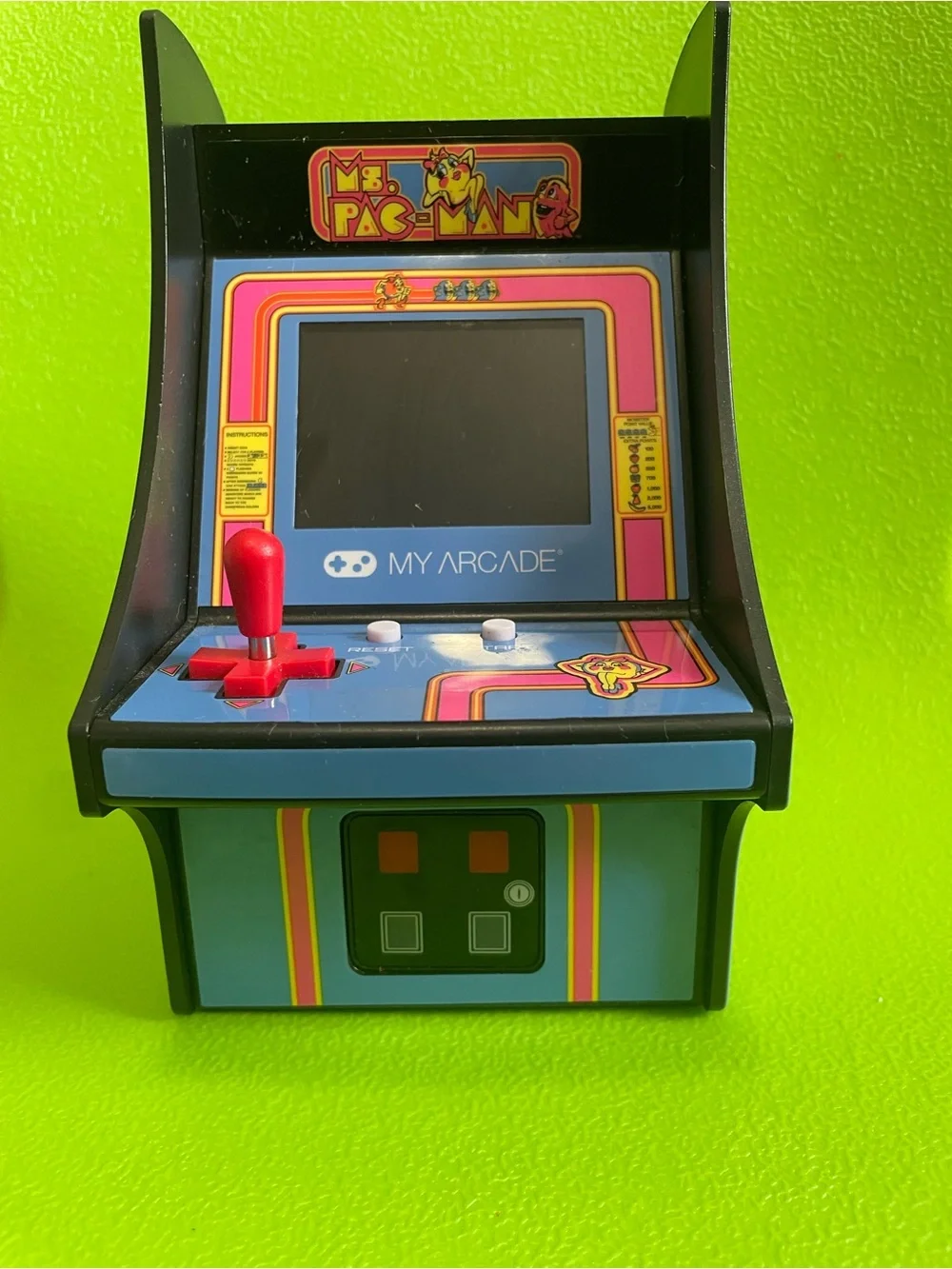 Arcade Ms. Pac-Man Mini Cabinet in Blue with Red Joystick